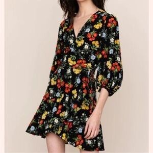 Yumi Kim “love wins” Floral Black wrap Dress Medium